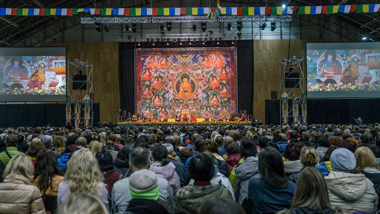 A view from the rear of Skonto Hall during His Holiness the Dalai Lama's teaching in Riga, Latvia on October 10, 2016. Photo/Tenzin Choejor/OHHDL