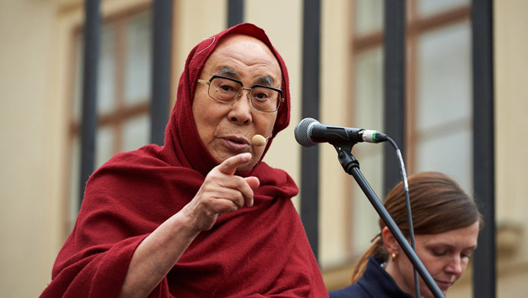 His Holiness the Dalai Lama speaking at Hradcanske Square in Prague, Czech Republic on October 17, 2016. Photo/Olivier Adam