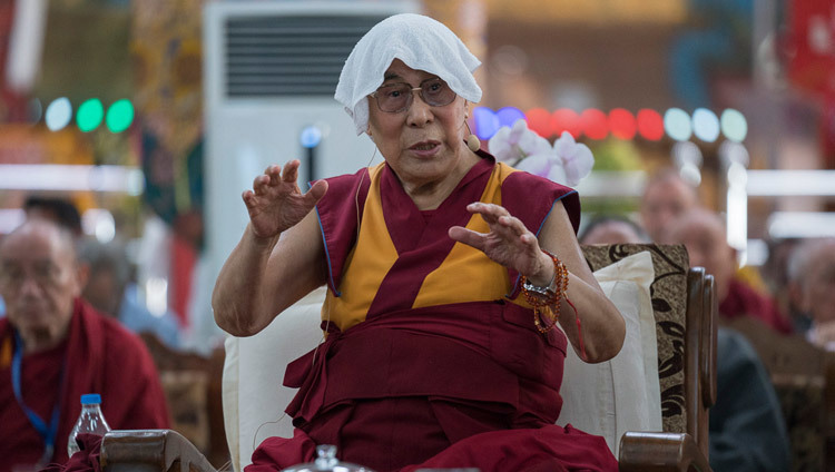 His Holiness the Dalai Lama delivering his opening remarks at the start of the first day of the Emory Tibet Symposium at Drepung Loseling in Mundgod, Karnataka, India on December 18, 2016. Photo/Tenzin Choejor/OHHDL