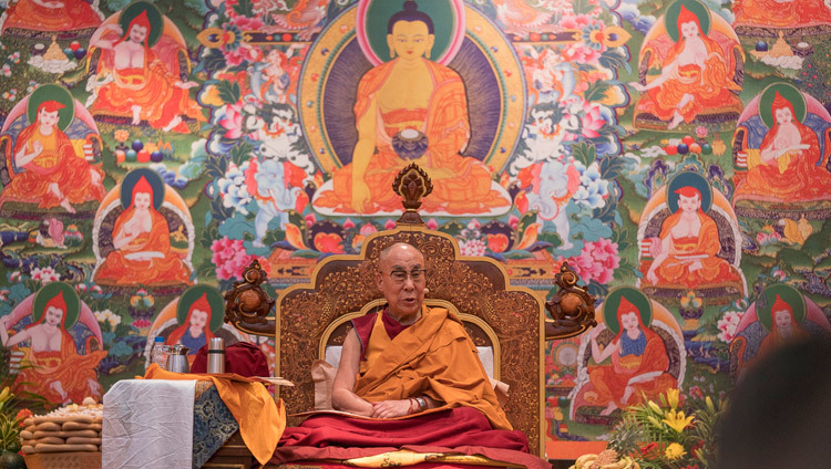 His Holiness the Dalai Lama during the first day of teachings requested by people from Russia in Delhi, India on December 25, 2016. Photo/Tenzin Choejor/OHHDL