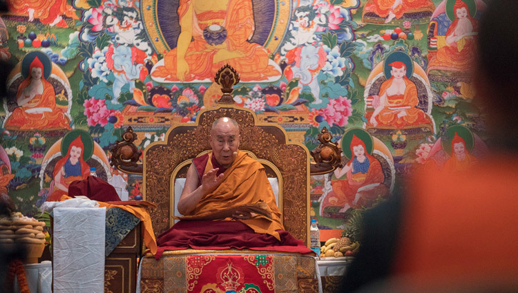   His Holiness the Dalai Lama speaking on the final day of his teaching for Russian Buddhists in Delhi, India on December 27, 2016. Photo/Tenzin Choejor/OHHDL