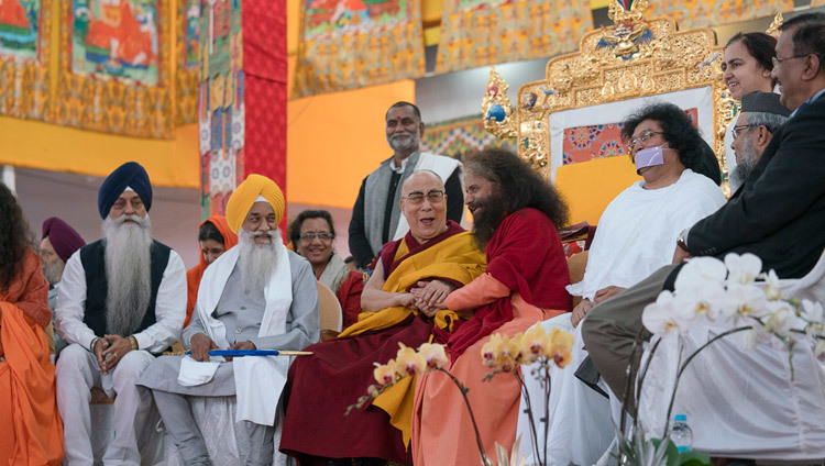 His Holiness the Dalai Lama meeting with religious leaders at the Kalachakra teaching ground in Bodhgaya, Bihar, India on January 6, 2017. Photo/Tenzin Choejor/OHHDL