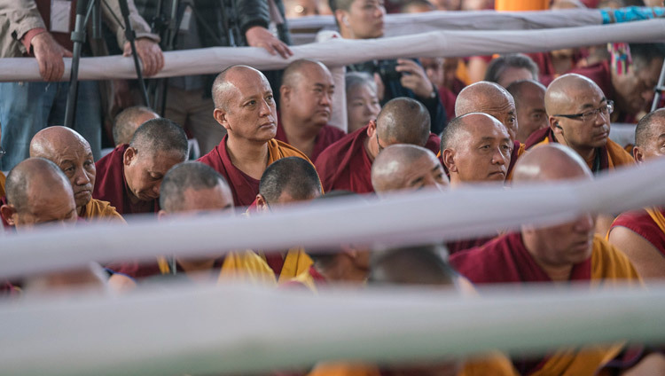 Some of the thousands of monks attending the third day of His Holiness the Dalai Lama's  preliminary teachings for the Kalachakra Empowerment in Bodhgaya, Bihar, India on January 7, 2017. Photo/Tenzin Choejor/OHHDL