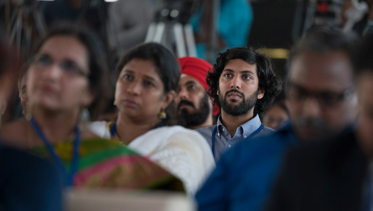 Members of the audience listening to His Holiness the Dalai Lama at the HITEX Open Arena in Hyderabad, Telangana, India on February 12, 2017. Photo by Tenzin Choejor/OHHDL