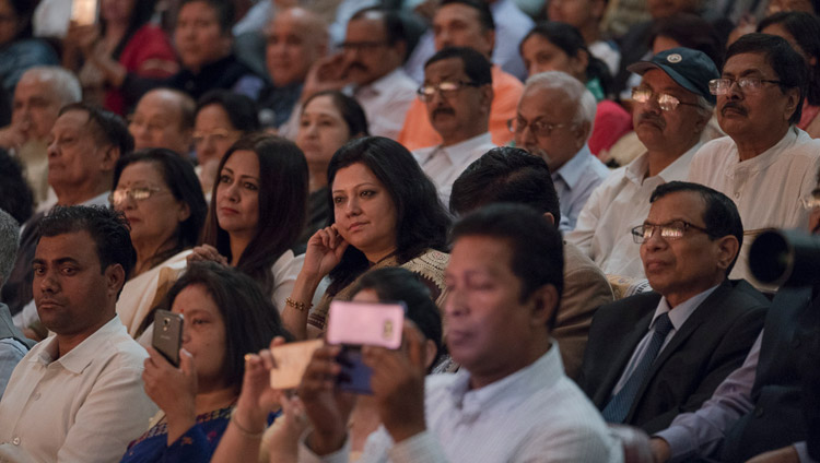Members of the audience listening to His Holiness the Dalai Lama at the Platinum Jubilee Celebration of the Assam Tribune at the ITA Centre for Performing Arts in Guwahati, Assam, India on April 1, 2017. Photo by Tenzin Choejor/OHHDL