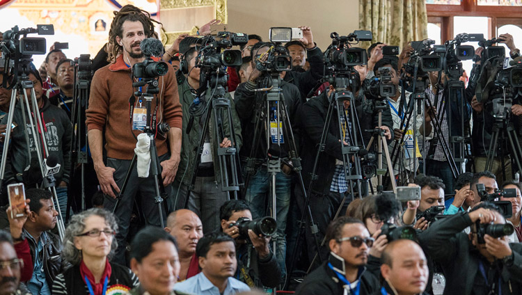 Members of the media at the inaugural ceremony of the new temple at Thubsung Dhargyeling Monastery in Dirang, Arunachal Pradesh, India on April 6, 2017. Photo by Tenzin Choejor/OHHDL