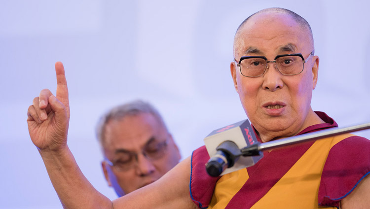 His Holiness the Dalai Lama speaking at an Indian Express Adda in New Delhi, India on May 24, 2017. Photo by Tenzin Choejor/OHHDL