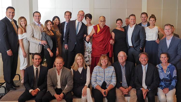 His Holiness the Dalai Lama with members of the Young Presidents' Organization (YPO) in Newport Beach, CA, USA on June 19, 2017. Photo by Jeremy Russell/OHHDL