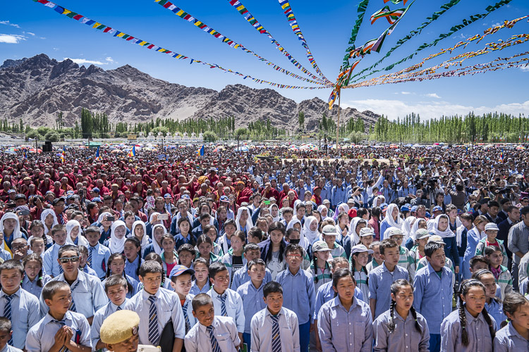 A view of the crowd attending celebrations in honor of His Holiness the Dalai Lama's 82nd birthday at the Shiwatsel teaching ground in Leh, Ladakh, J&K, India on July 6, 2017. Photo by Tenzin Choejor/OHHDL