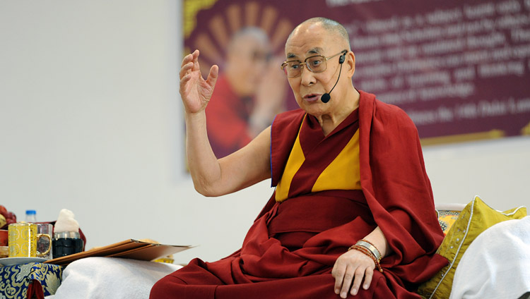 His Holiness the Dalai Lama speaking to 1600 students at Ladakh Public School in Leh, Ladakh, J&K, India on July 8, 2017. Photo by Lobsang Tsering/OHHDL