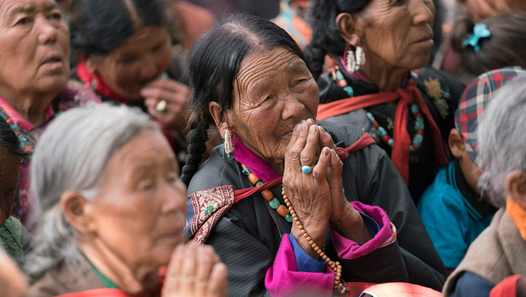 Members of the crowd of over 6,000 listening to His Holiness the Dalai Lama's teaching in Sumur, Nubra Valley, J&K, India on July 14, 2017. Photo by Tenzin Choejor/OHHDL