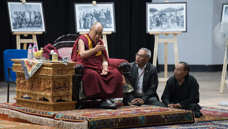 His Holiness the Dalai Lama addressing the gathering at the Central Institute of Buddhist Studies in Leh, Ladakh, J&K, India on July 27, 2017. Photo by Tenzin Choejor/OHHDL