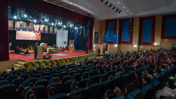 Prof SR Bhat, Chairman of Indian Council for Philosophical Research (ICPR), speaking at the start of the seminar on ‘Buddhism in Ladakh’ at the Central Institute of Buddhist Studies in Leh, Ladakh, J&K, India on August 1, 2017. Photo by Tenzin Choejor/OHHDL