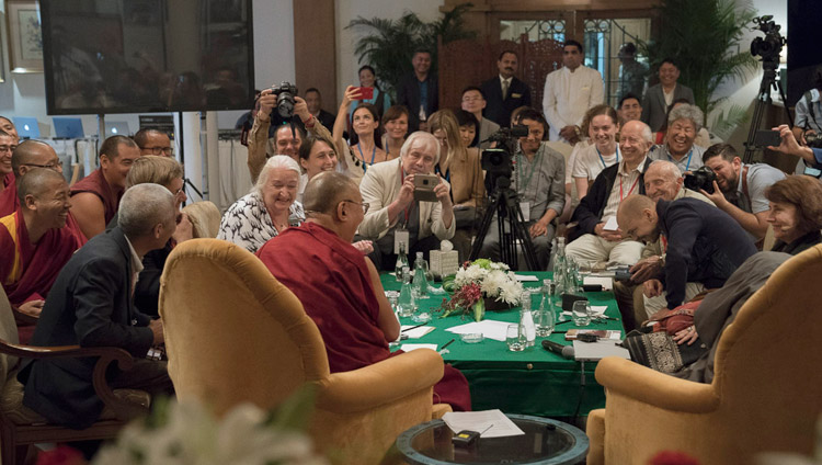 His Holiness the Dalai Lama delivering his closing remarks at the conclusion of the dialogue with Russian scientists in New Delhi, India on August 8, 2017. Photo by Tenzin Choejor/OHHDL