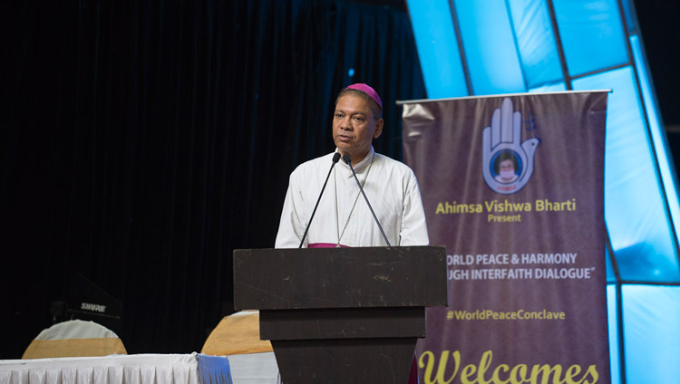 Archbishop Felix Anthony Machado speaking at the interfaith dialogue in Mumbai, India on August 13, 2017. Photo by Tenzin Choejor/OHHDL