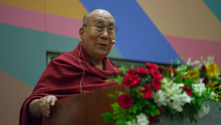 His Holiness the Dalai Lama giving the inaugural address at the launch of the Secular Ethics for Higher Education course at Tata Institute of Social Sciences in Mumbai, India on August 14, 2017. Photo by Tenzin Choejor/OHHDL