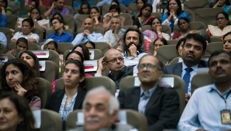 Members of the audience listening to His Holiness the Dalai Lama at the launch of the Secular Ethics for Higher Education course at Tata Institute of Social Sciences in Mumbai, India on August 14, 2017. Photo by Tenzin Choejor/OHHDL