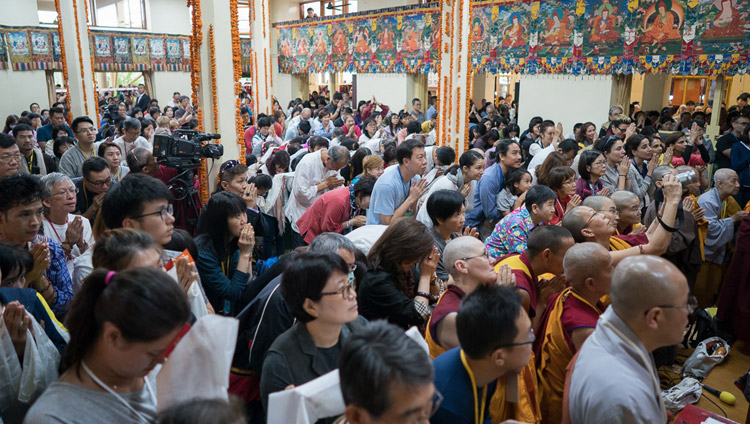 Members of the audience listening to His Holiness the Dalai Lama on the final day of his teaching for SE Asians at the Tsuglagkhang in Dharamsala, HP, India on September 1, 2017. Photo by Tenzin Choejor/OHHDL