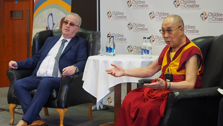 His Holiness the Dalai Lama speaking to members of the press in Derry, Northern Ireland, UK on September 11, 2017. Photo by Jeremy Russell/OHHDL