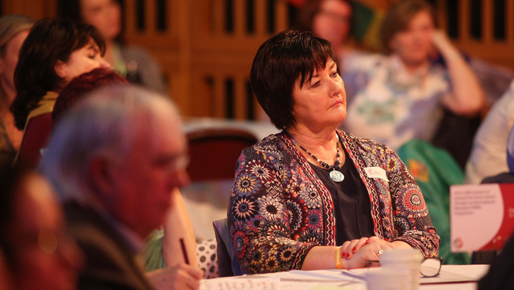 Members of the audience listening to His Holiness the Dalai Lama speaking during the conference on Educating the Heart organized by Children in Crossfire at the Millennium Forum in Derry, Northern Ireland, UK on September 11, 2017. Photo by Lorcan Doherty