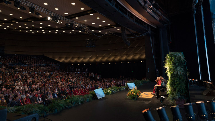 A view of the over 3000 people attending His Holiness the Dalai Lama's talk at the Jahrhunderthalle in Frankfurt, Germany on September 13, 2017. Photo by Tenzin Choejor