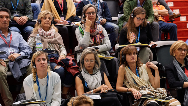 Members of the audience listening to the presentations during the second session of the MindScience Symposium at the University of Pisa in Pisa, Italy on September 21, 2017. Photo by Olivier Adam