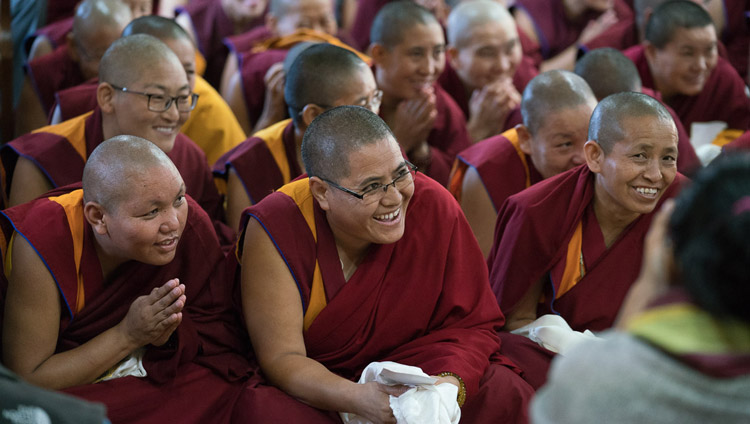 Most of the 20 nuns who became Geshe-mas last winter during their meeting with His Holiness the Dalai Lama at his residence in Dharamsala, HP, India on October 4, 2017. Photo by Tenzin Choejor