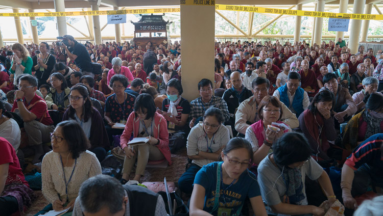 Some of the over 6000 people attending the third day of His Holiness the Dalai Lama's teachings requested by Taiwanese Buddhists at the Tsuglagkhang in Dharamsala, HP, India on October 5, 2017. Photo by Tenzin Choejor