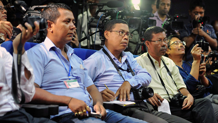 Members of the media listening to His Holiness the Dalai Lama during their meeting in Imphal, Manipur, India on October 18, 2017. Photo by Lobsang Tsering