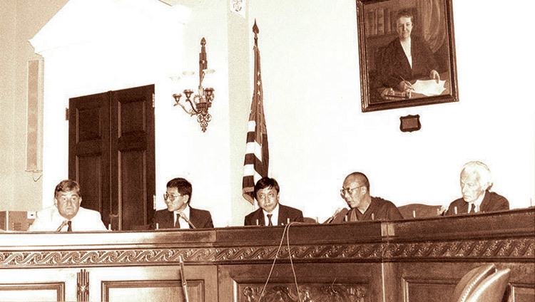 His Holiness the Dalai Lama addressing the US Congressional Human Rights Caucus and announcing his Five-Point Peace Plan for Tibet in Washington DC, USA on September 21, 1987.